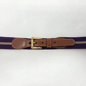 VINTAGE DOONEY & BOURKE BROWN LEATHER PURPLE STRIPE WOOL WOMENS BELT 34 1.25"
